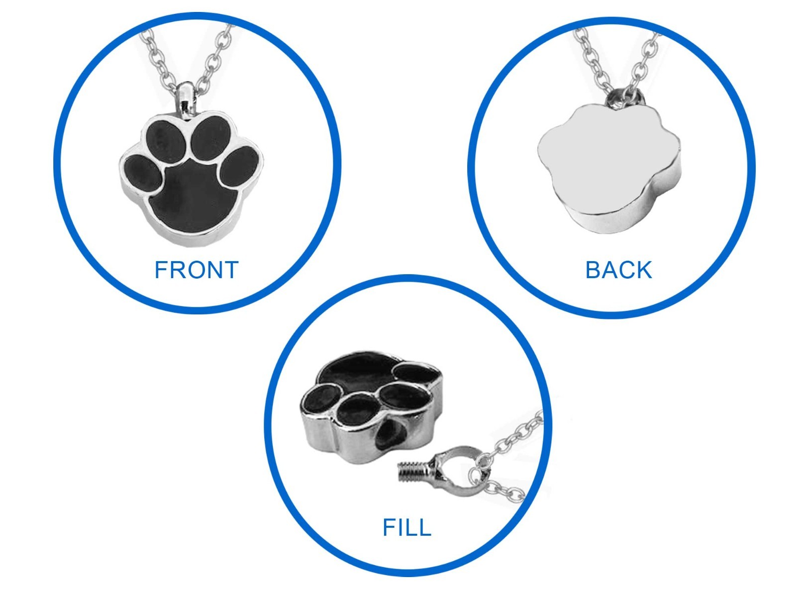 Paw Print Pet Keepsake Urn Interchangeable Necklace or Key Ring Dog Cat Memorial