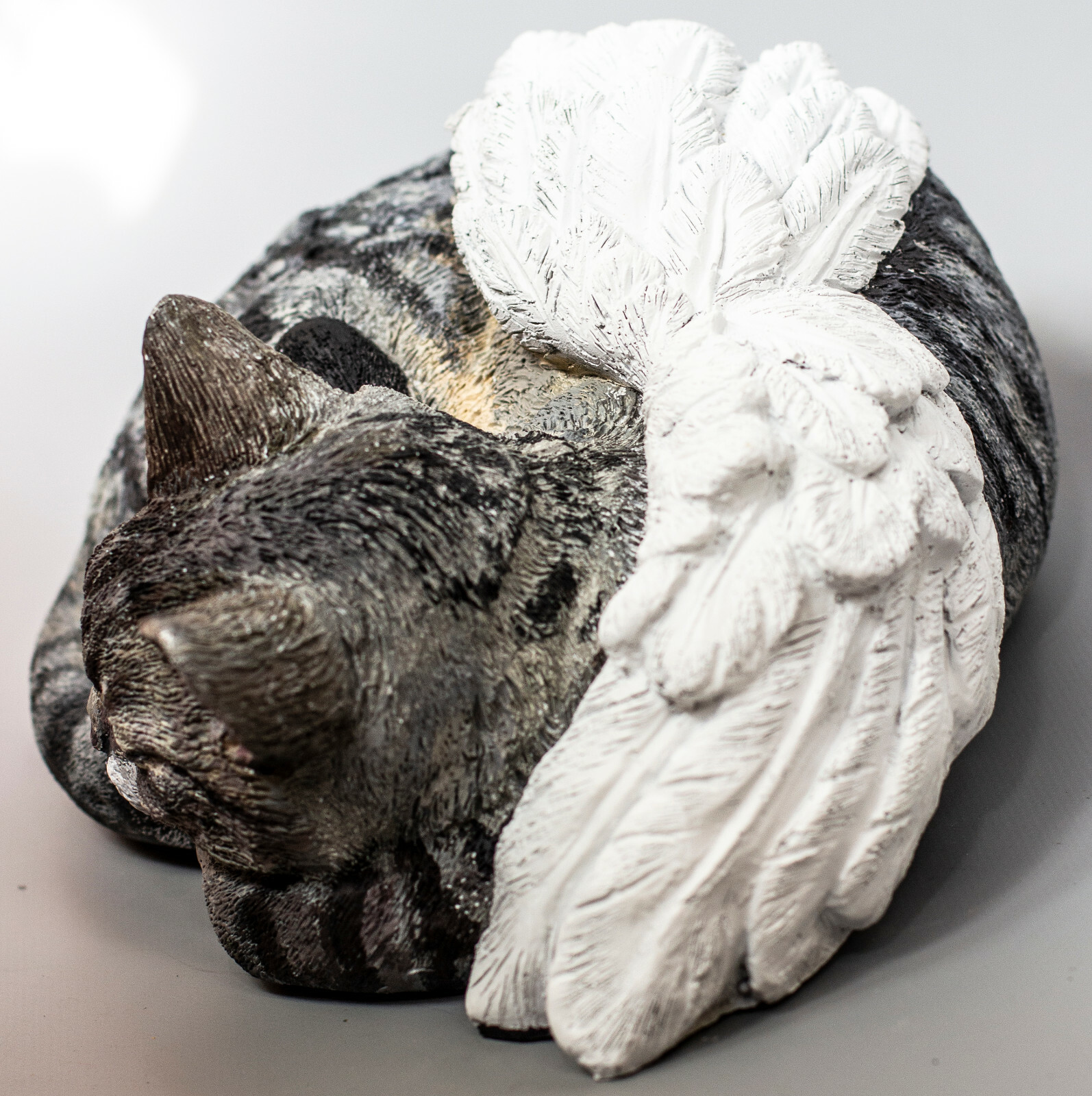 Unique Urn Gray Tabby Cat Cremation Statue Pet Ashes Memorial Custom Painted Art