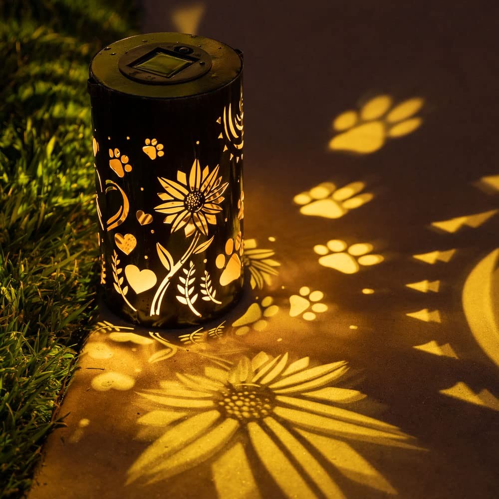 Pet Memorial Gifts – Artisan Shadow Solar Lantern ‘Sunflowers & Paws’ – This …