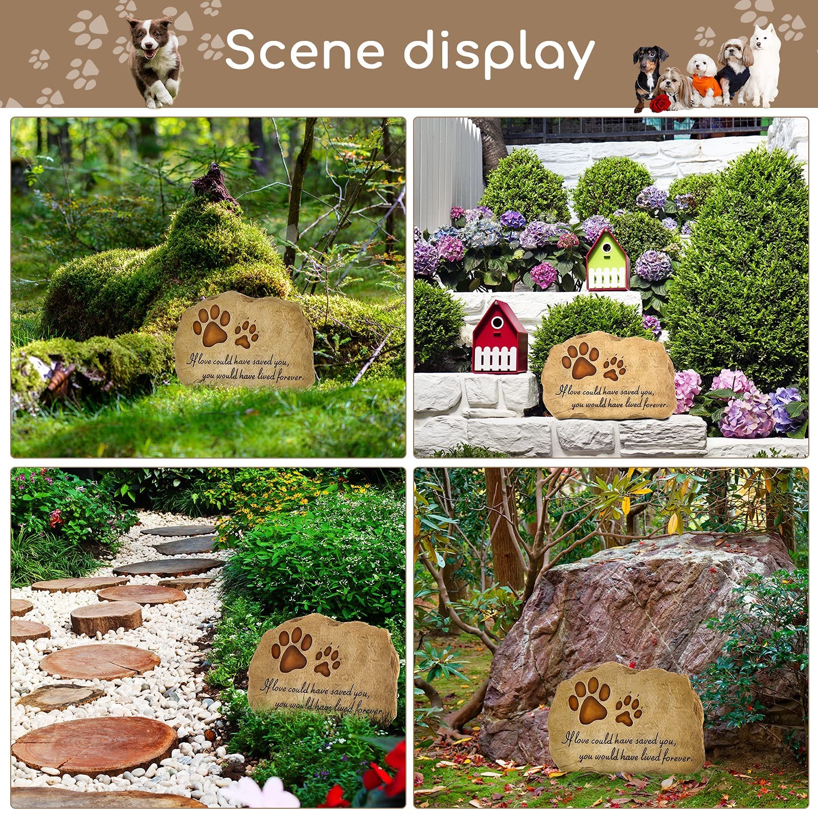 Jetec Dog Memorial Stone Dog Garden Memorial Stone Paw Prints Pet Headstone R…