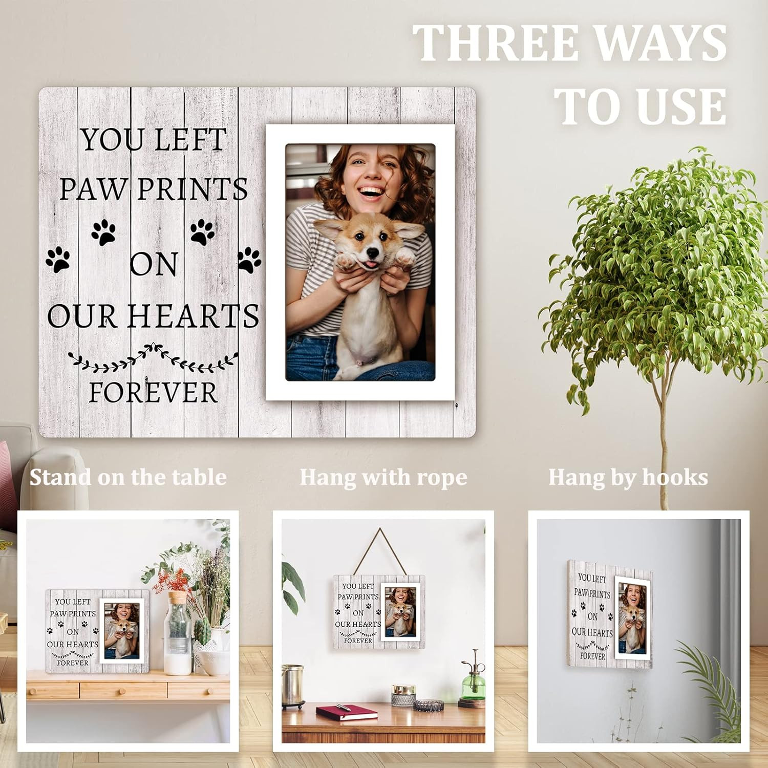 Dog Memorial Picture Frame 4×6 Pet Remembrance Sympathy Gift With Paw Prints