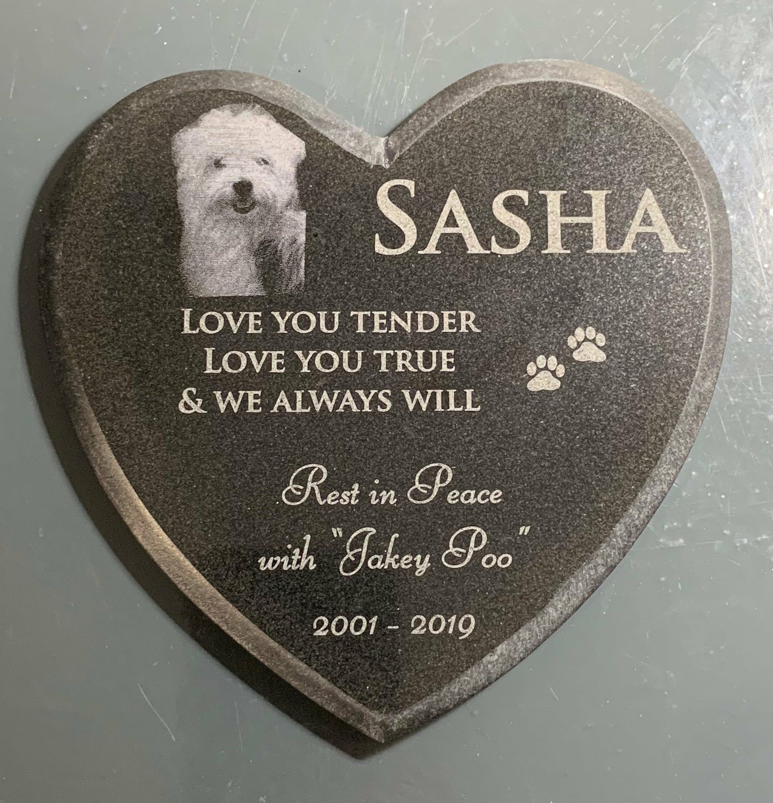 Memorial Plaque Photo Granite Heart Pet Custom Engraved (personalised)