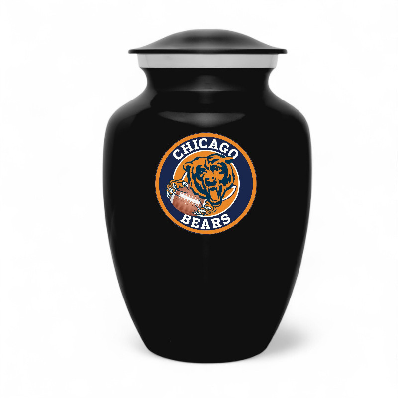 Chicago Bears Football Style Cremation Urn Adult Ashes Black Metal 8 Inch Urns