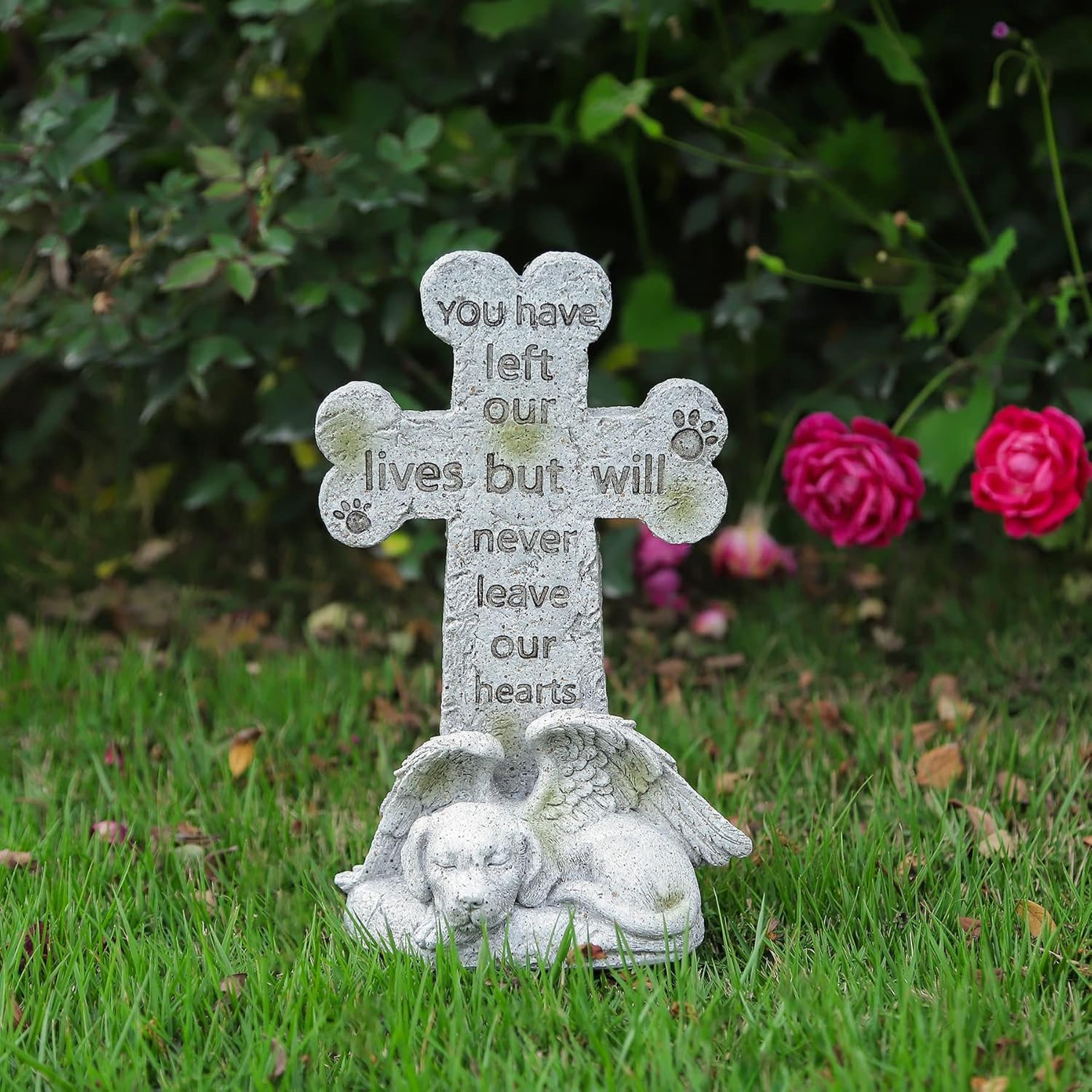 Memorial Statue – Sleeping Dog Angel Cross Tombstone, Grave Marker for Deceased