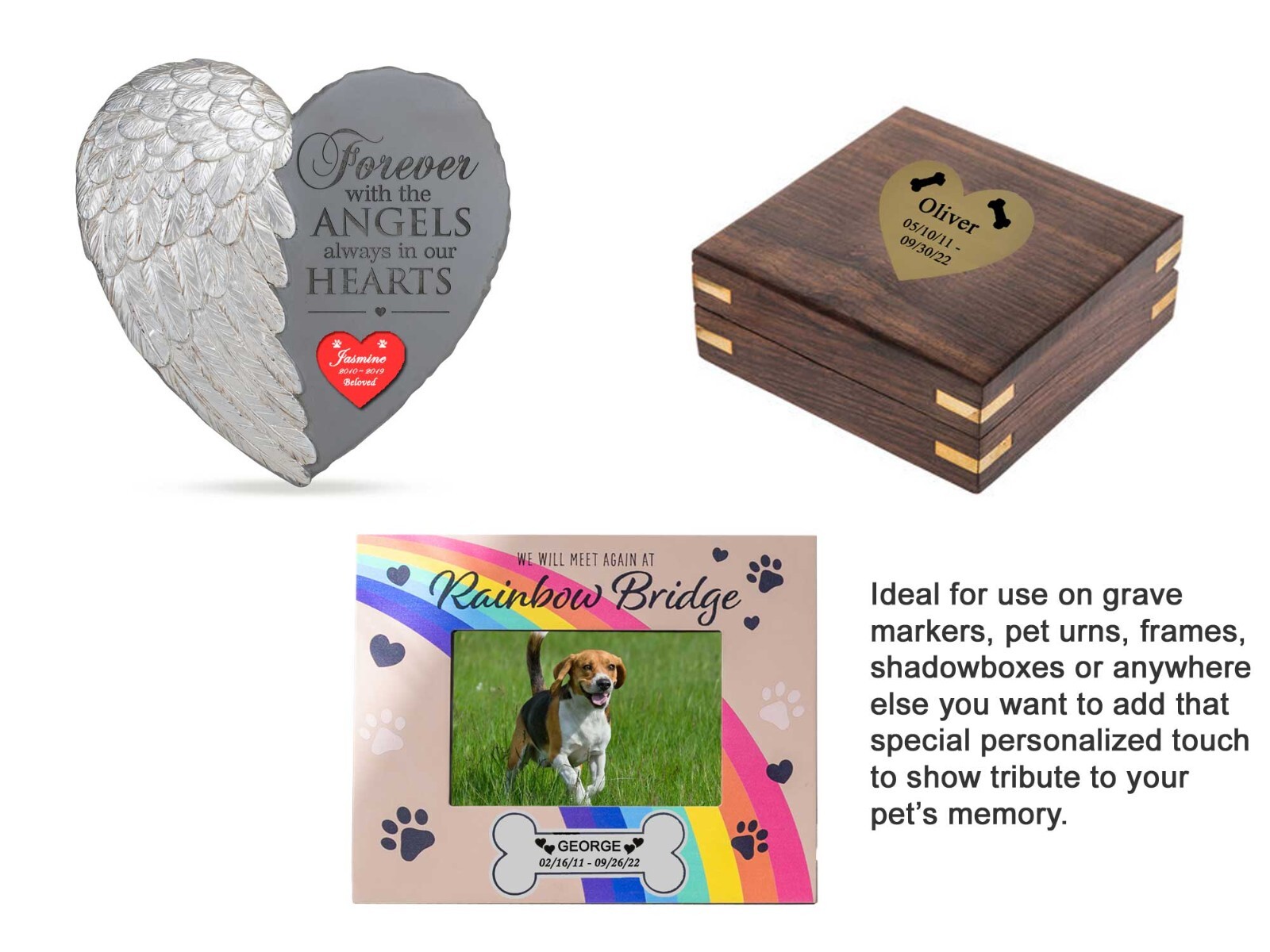 Engraved Pet Loss Name Plate, Personalized Heart or Bone Shape, Dog, Cat Any Pet