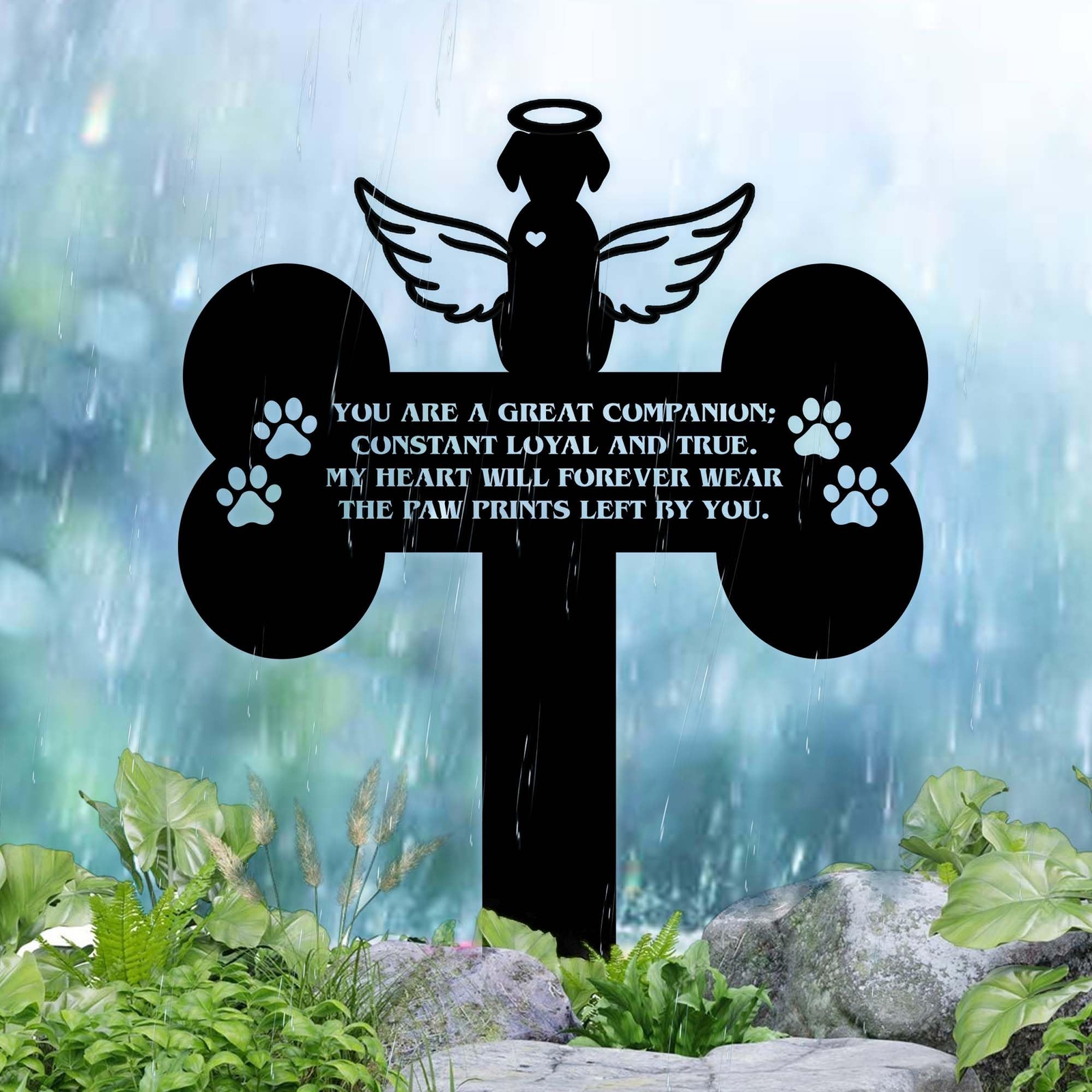 12in Dog Grave Marker Angel Cross Metal Pet Memorial Remembrance Headstone