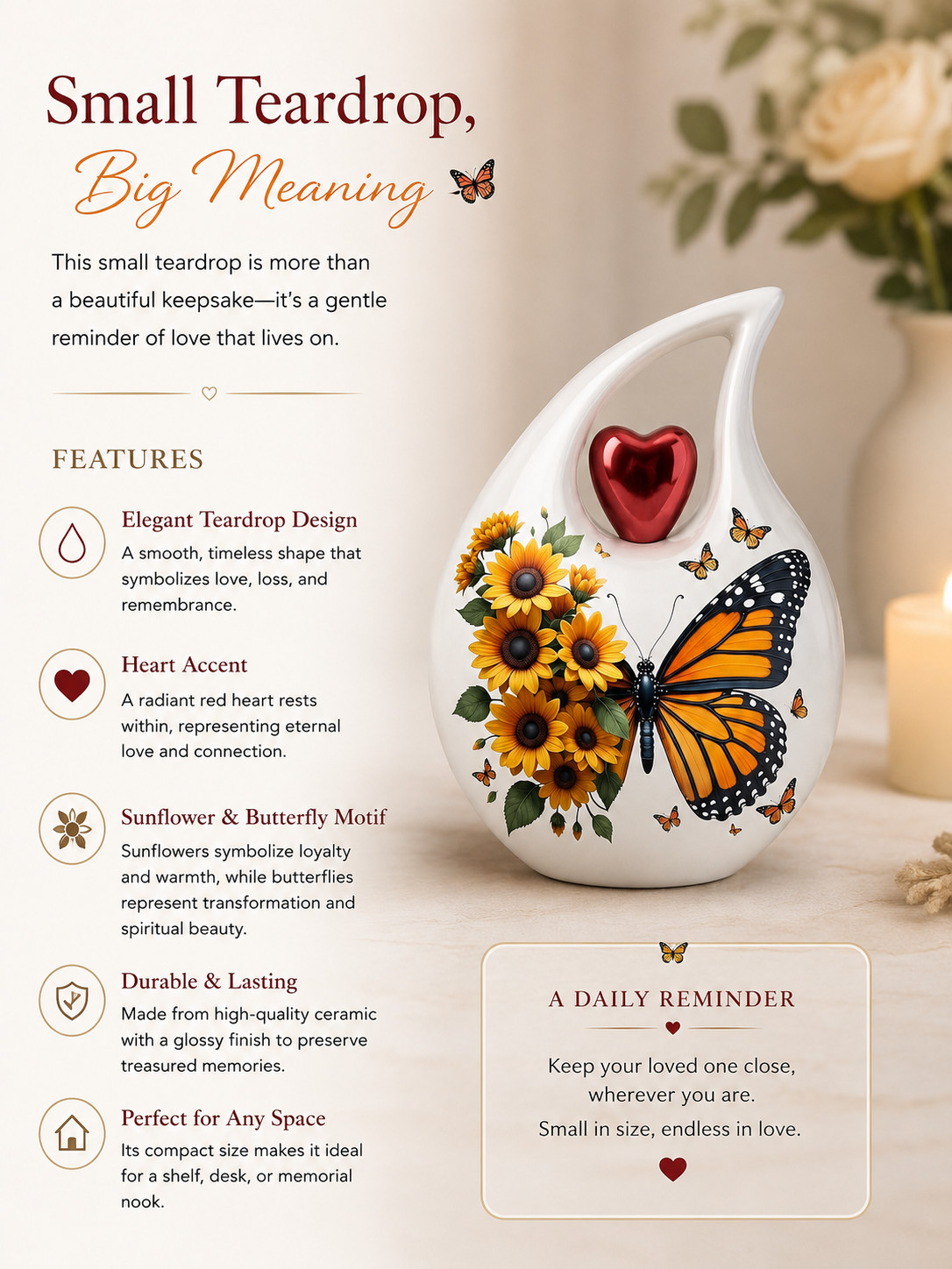 Mini Teardrop Cremation Urn for Human & Pet Ashes – Keepsake Urns Your Love Ones