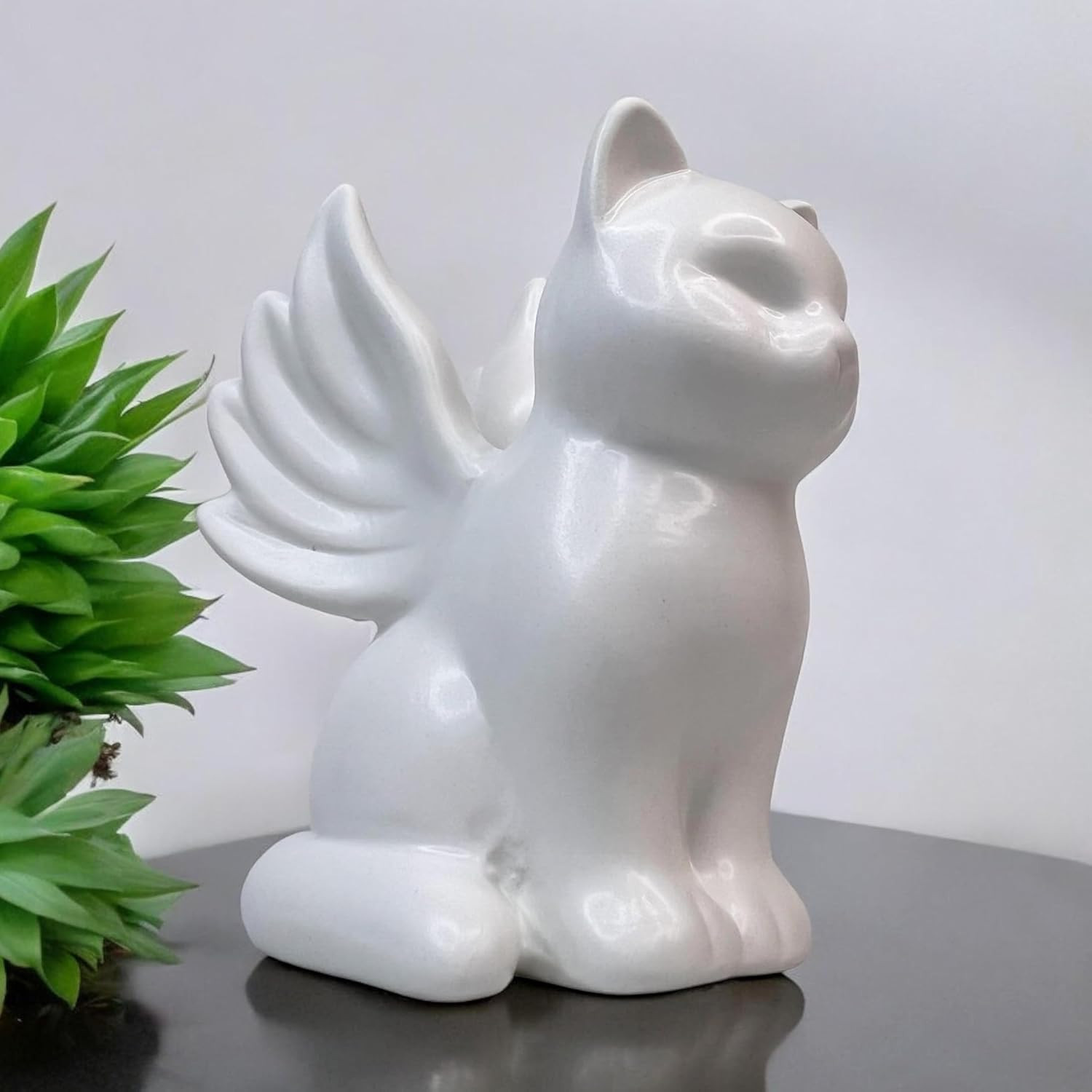 Angel Wing Cat Figurine/Memorial Cat Lover Tribute – 4 3/8” Tall Ceramic Stonewa
