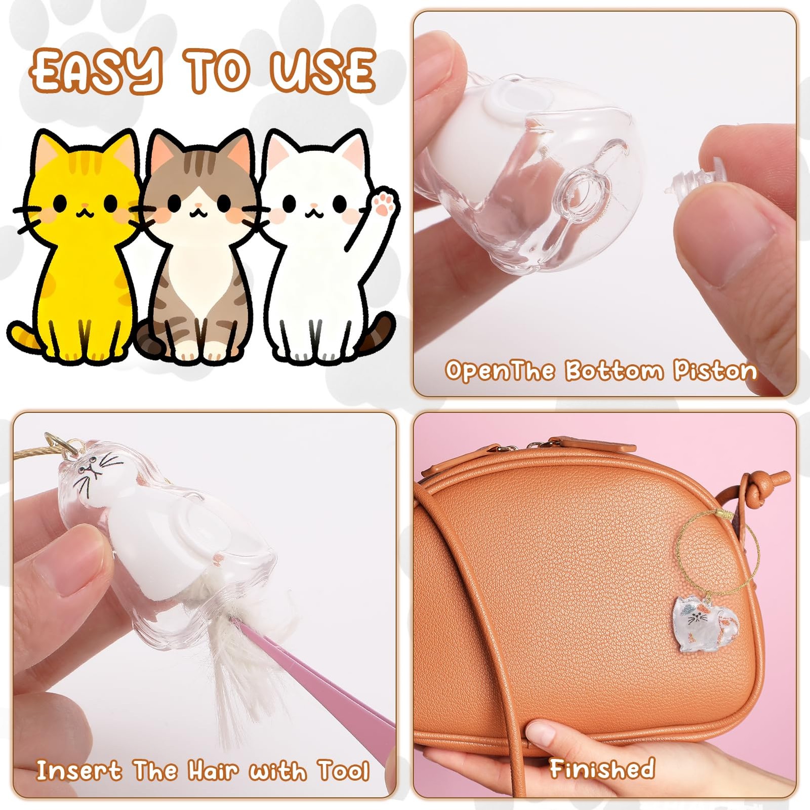 Guiqulai 6pcs Cat Hair Storage Keychain, Memorial Pendant One Size, White