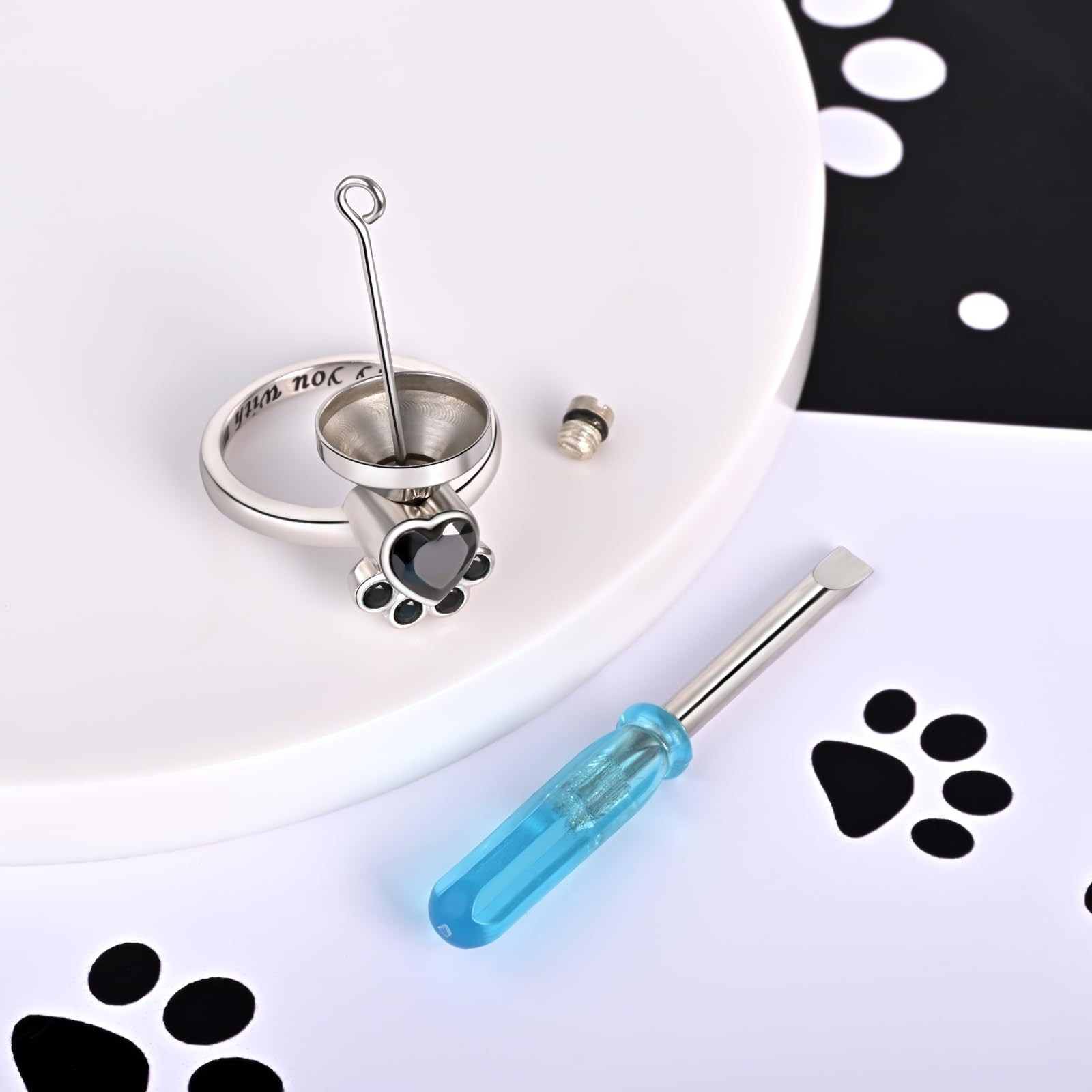 Fookduoduo Sterling Silver Paw Print Memorial Ring For Women Cz Pet Urn Ring 10