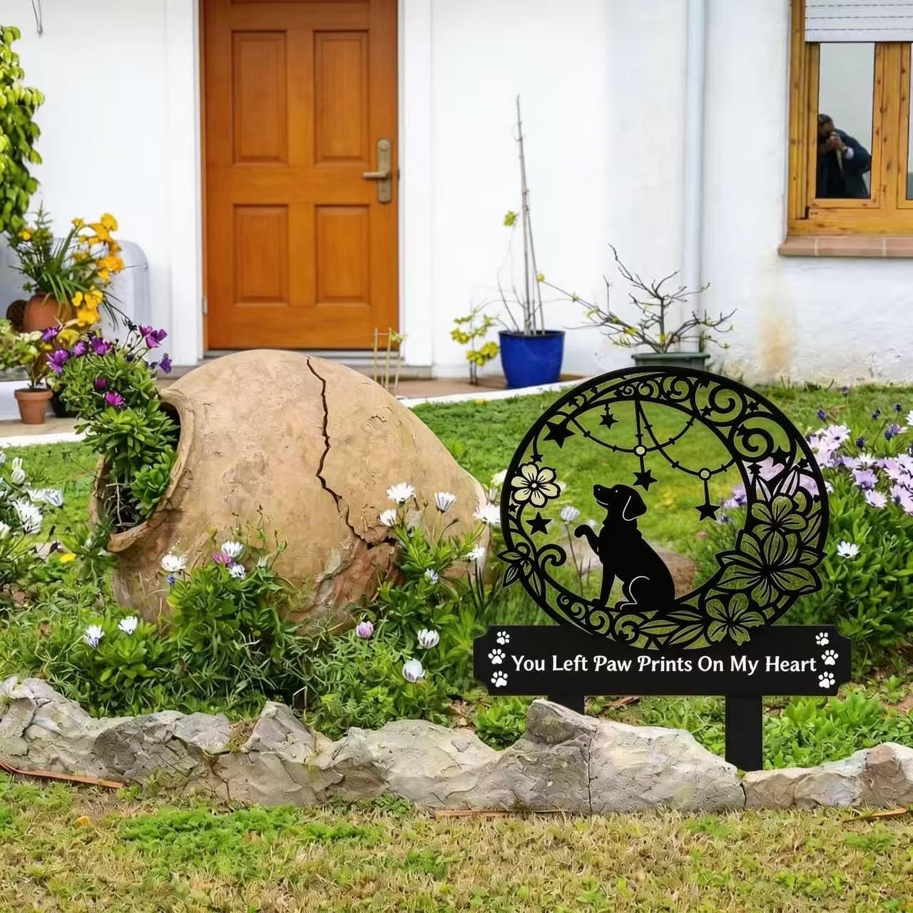 Dog Grave Marker Memorial,Metal Pet Grave Decorations for Cemetery,Dog