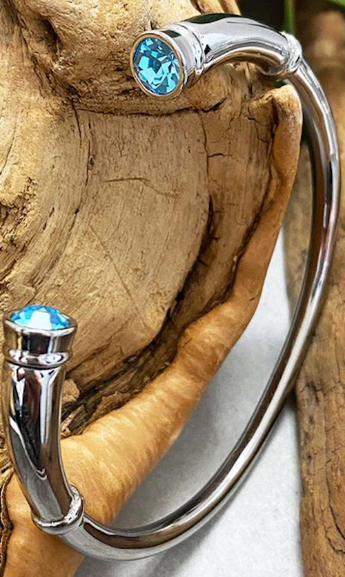 Jeweled Bangle with Crystal Stones – Light Sapphire Blue- 6″
