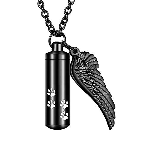 Pet Ashes Cremation Necklace Angel Wing Paw Urn Memorial
