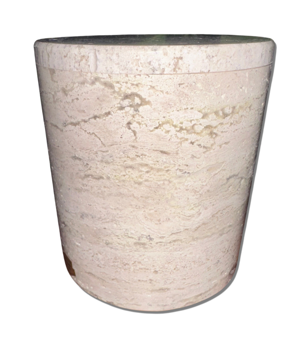 Natural light travertine marble pet urn memorial dog cremains handmade round