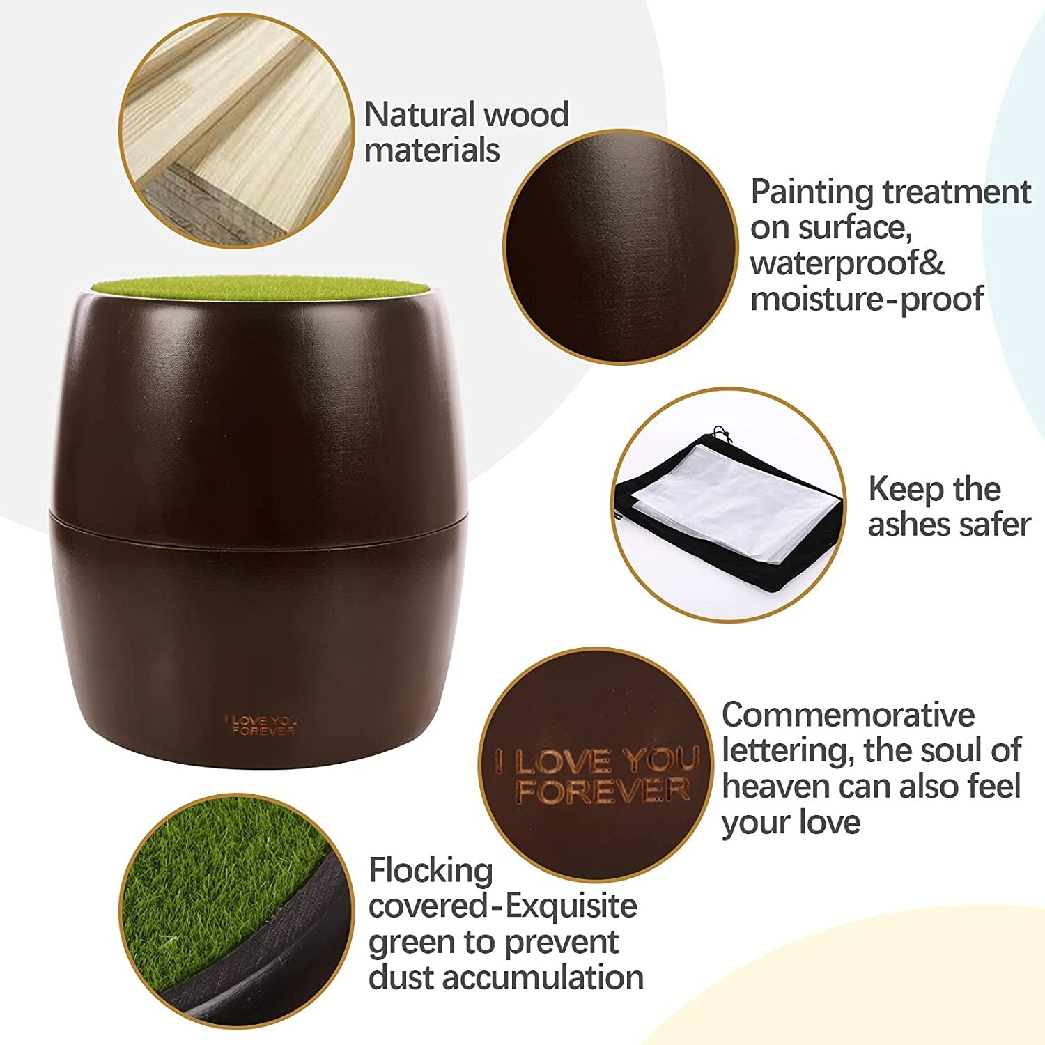 Pet Memorial Round Natural Wood Urn for Ashes Dog Memorial Keepsake Box for Pet