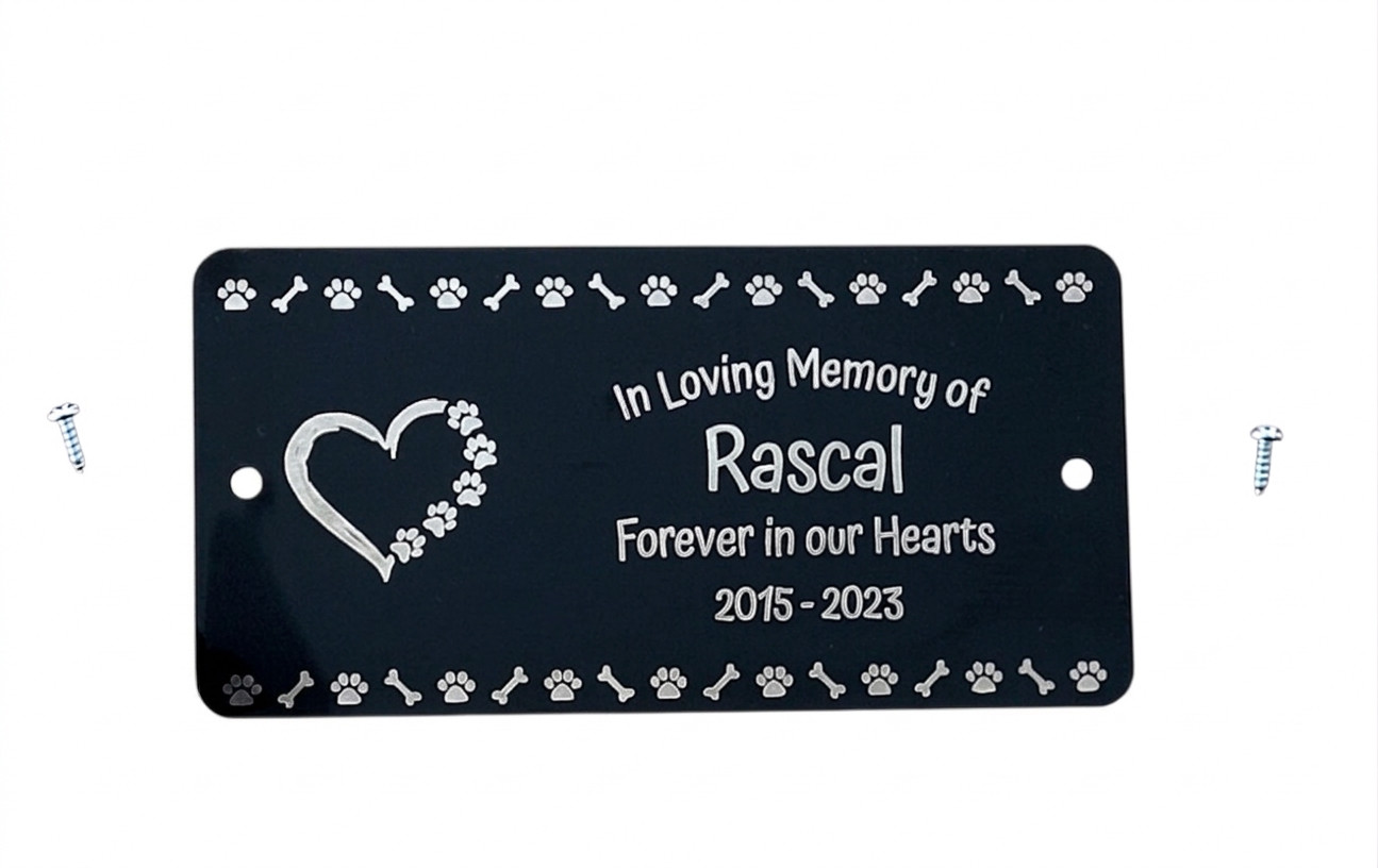 Pet Memorial Paw Print/Bone Plaque, 2″x4″ Aluminum, Dog Tribute, Rainbow Bridge