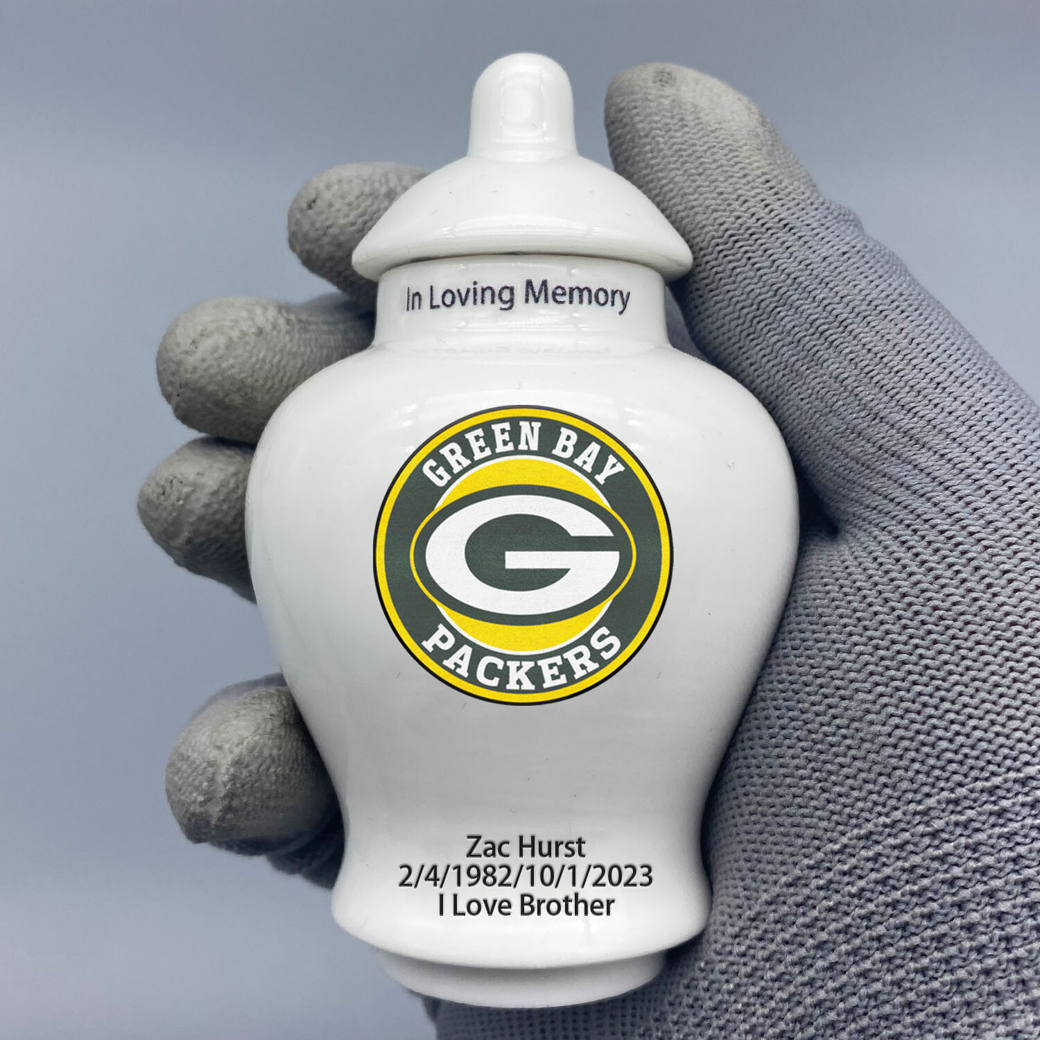 Ceramic Mini Urn for Green Bay Packers Football Theme, Custom Text