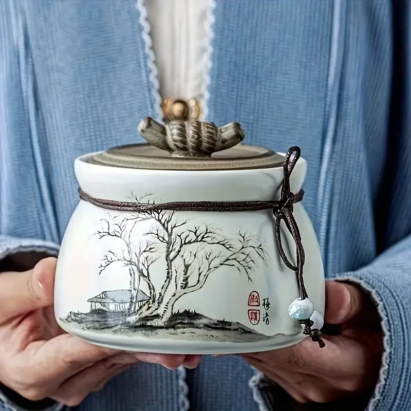 Tranquil Grove Pet Urn for Ashes – Hand-Painted Ceramic Memorial Jar for Dogs