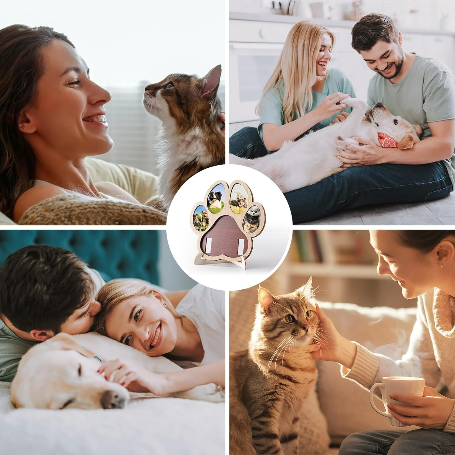 Pet Memorial Paw Photo Frame 4 Photo Collage Display for Dogs & Cats, Dog Keepsa