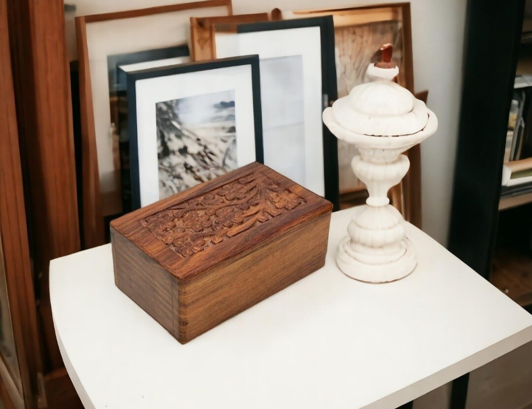 Tree of Life Pet Urn Medium Hand Engraved Wooden Natural Rosewood Box