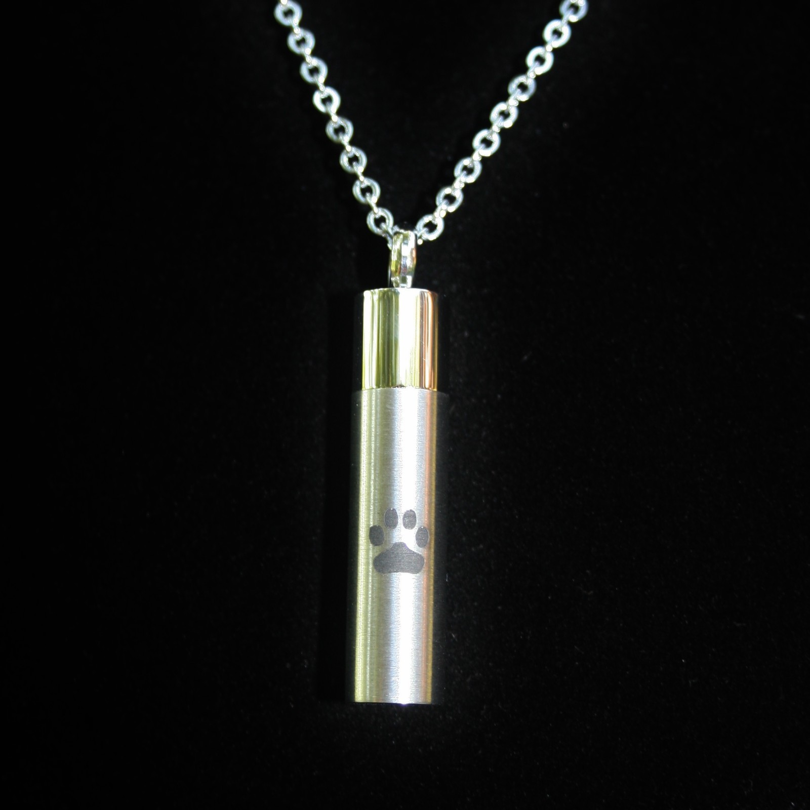 Men’s Pet Cremation Necklace Pendant Urn for Ashes LARGE Vial Paw Print Dog Cat