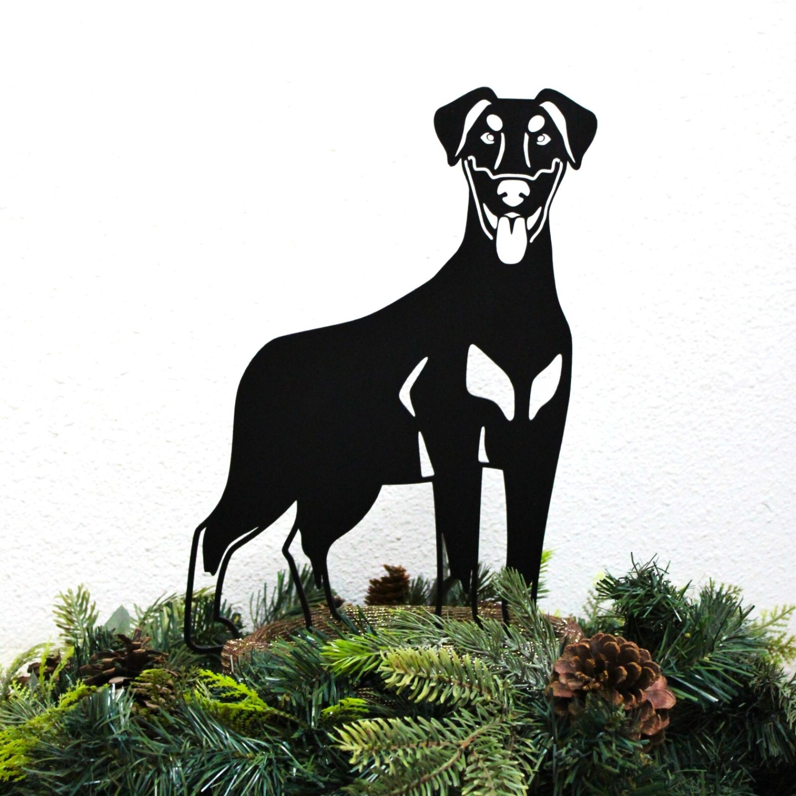 Doberman Pinscher (natural ear) Black Metal Dog Silhouette