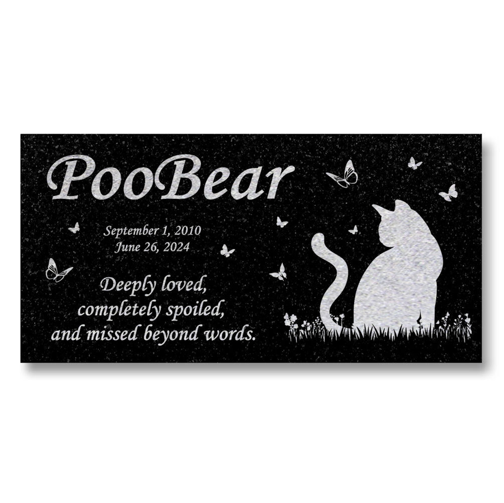 Personalized Cat Memorial – Granite Stone Pet Grave Marker – 6×12 – PooBear