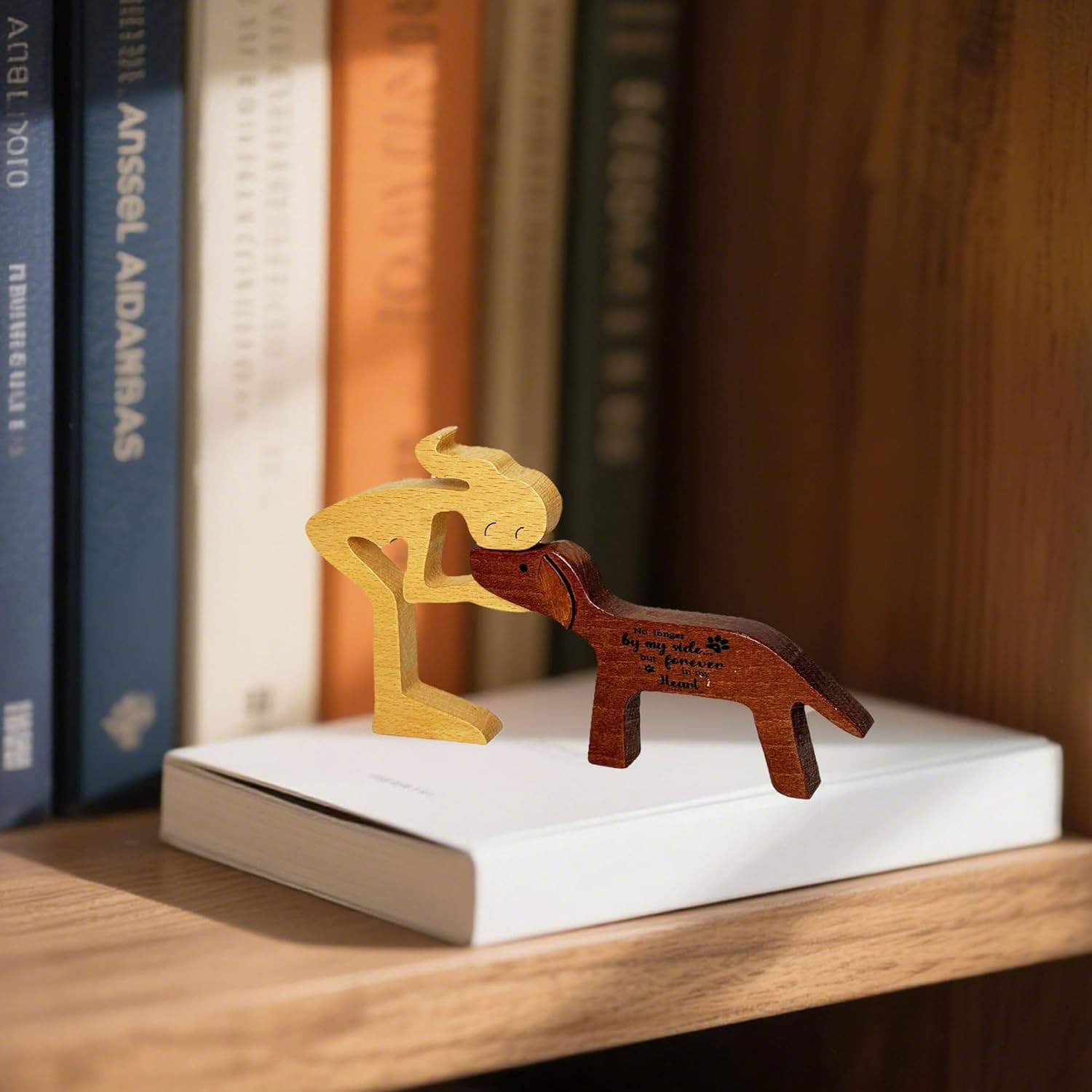 Memorial Gifts for Loss of Dog Wooden Girl & Dog Statue Sympathy Bereavement Gif