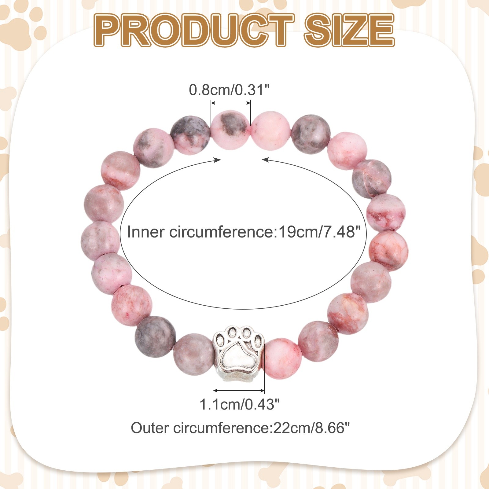 Stone Paw Bracelet,Paw Print Dog Mom Memorial Bracelet,Pink Gray