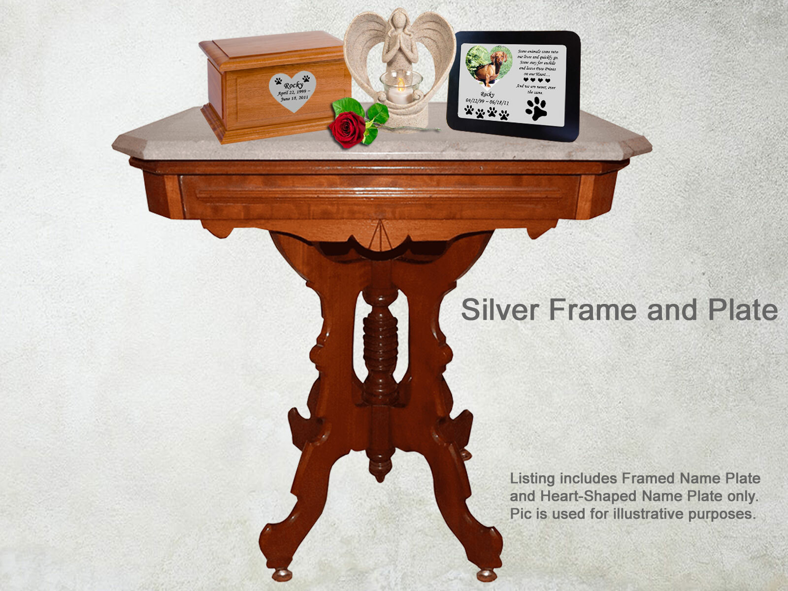 Pet Memorial Frame + Heart Name Plate – Personalized Engraved Dog Cat Any Pet