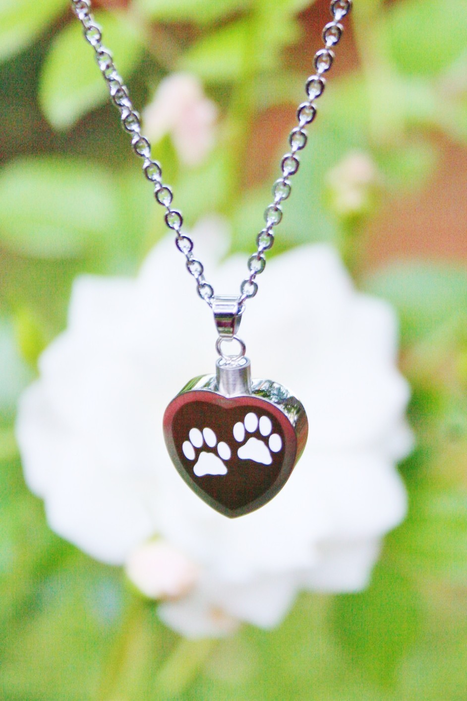 Pet Cremation Pendant Urn Keychain 1″ Key Ring for Ashes Dog Cat Paw Print Heart