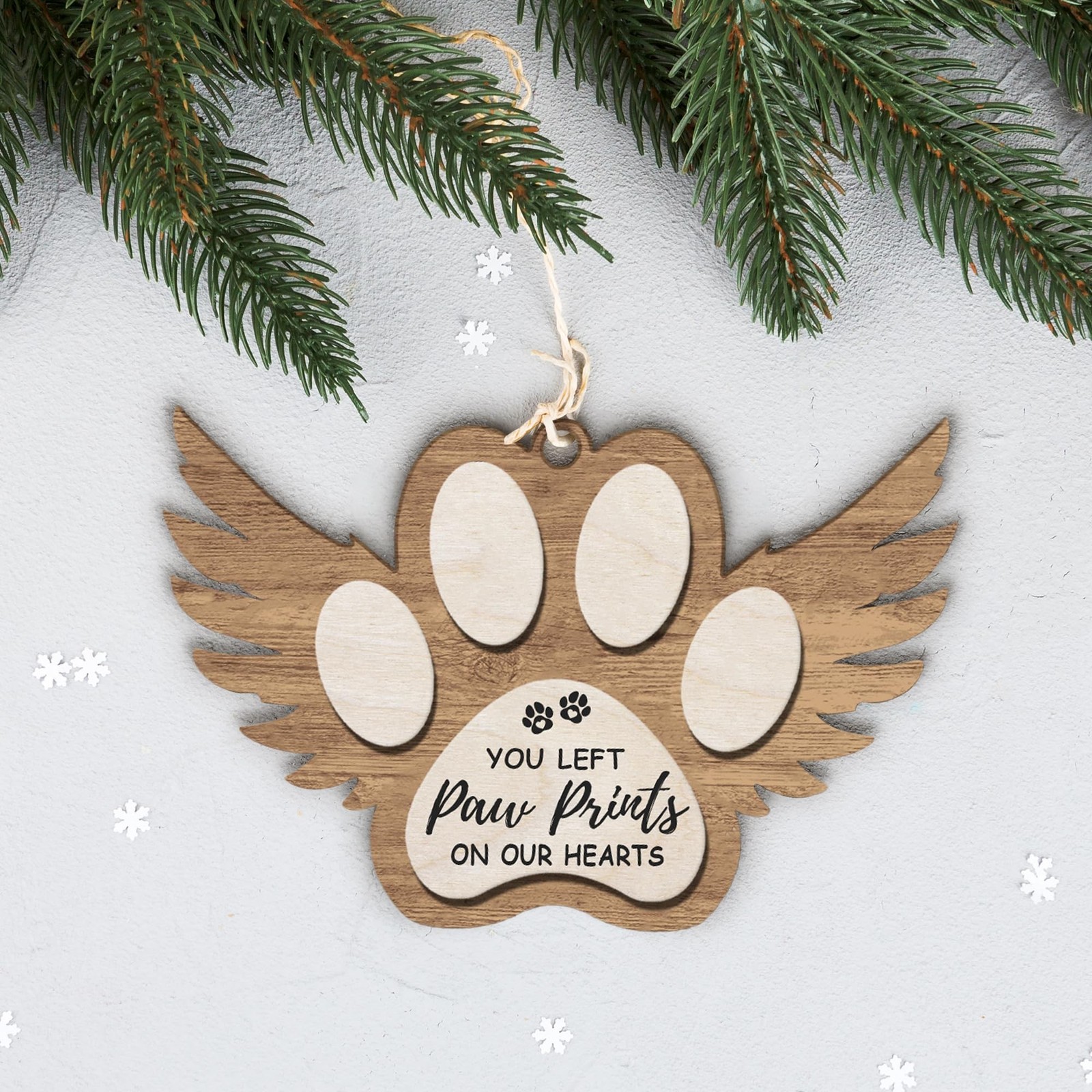Angel Wings Paw Print Christmas Ornament – Pet Memorial Ornament for Dogs,