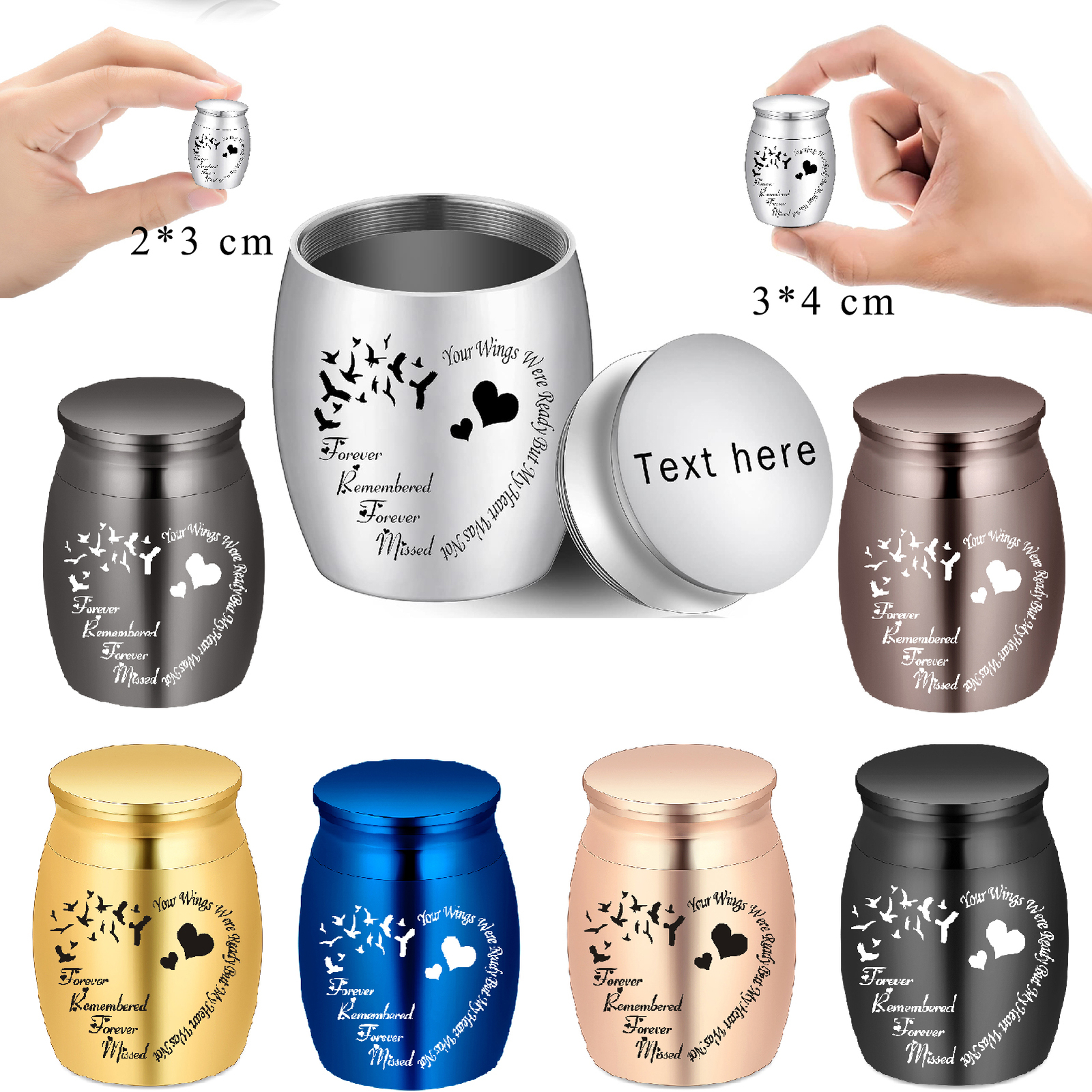 Custom Birds Heart Print Memorial Small Mini Urn for Cremation Ashe Keepsake Box