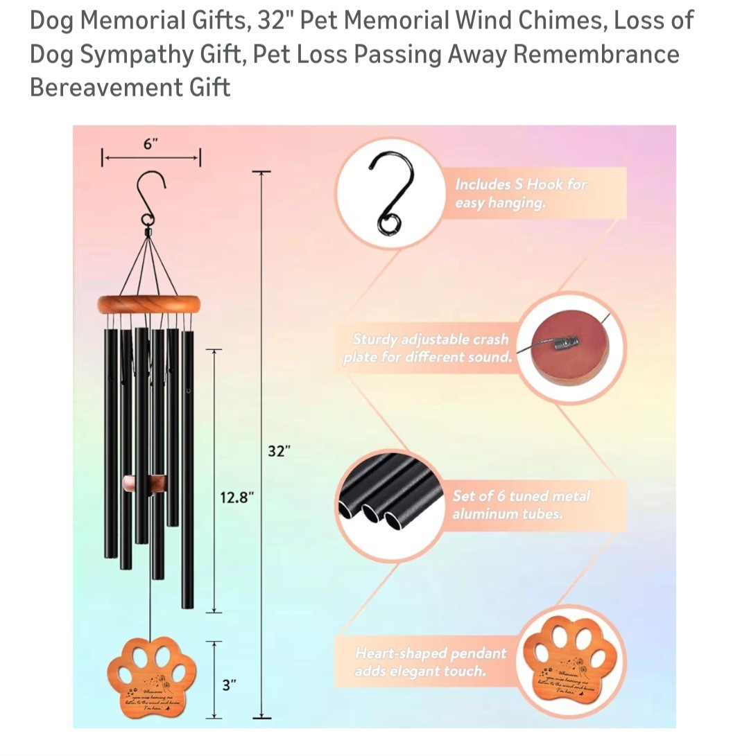 Dog Memorial Gifts, 32″ Pet Memorial Wind Chimes, Loss of Dog Sympathy Gift, …