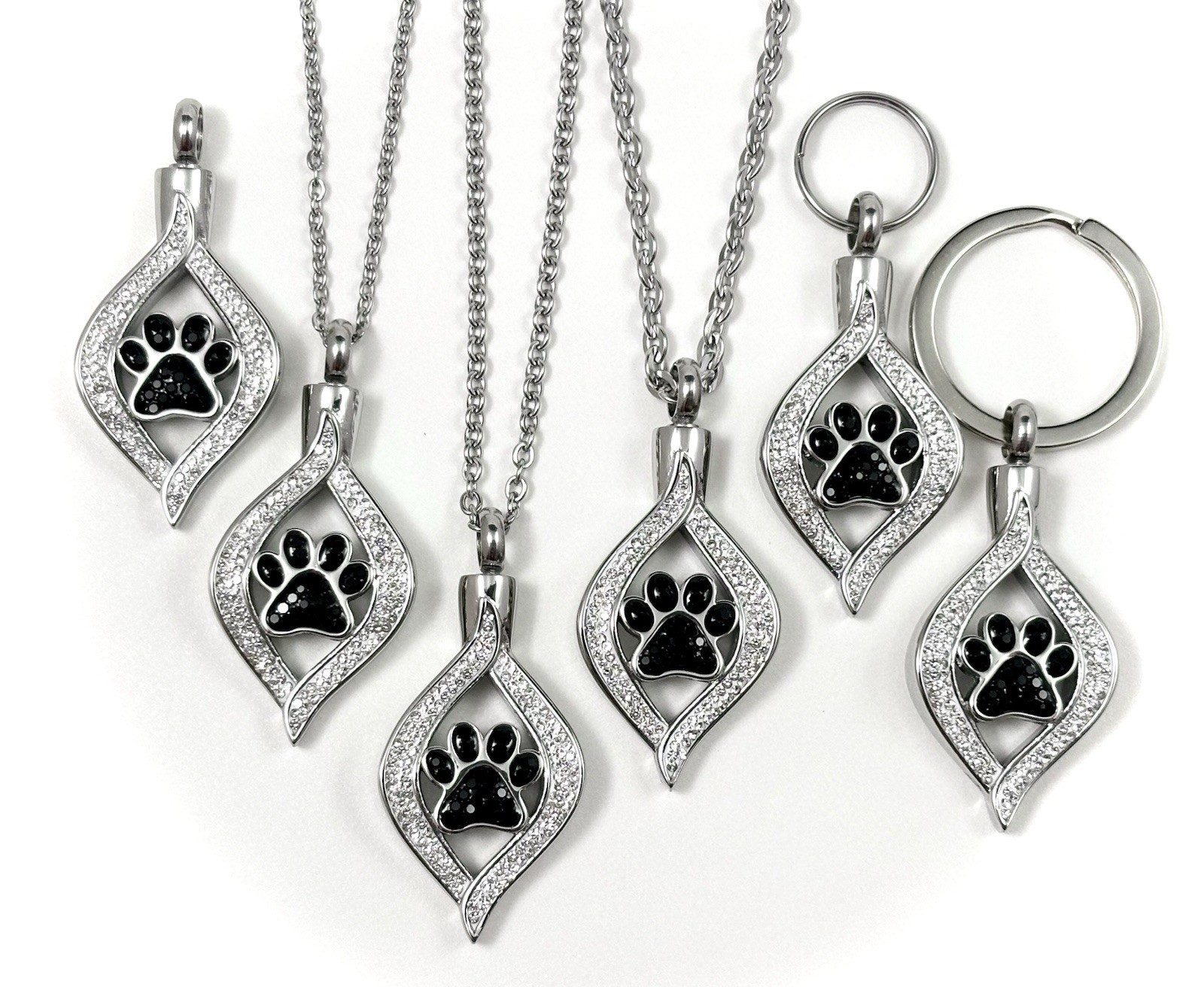 Pet Cremation Jewelry Necklace Pendant Urn Holds Ash Paw Print Dog Cat Crystals