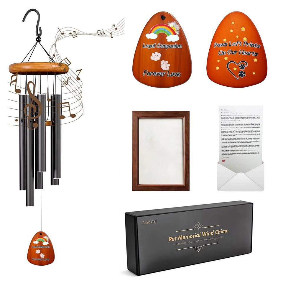 Beseost Pet Memorial Wind Chime 28″ Sympathy Gift Loss Dog Cat with Frame Plaque