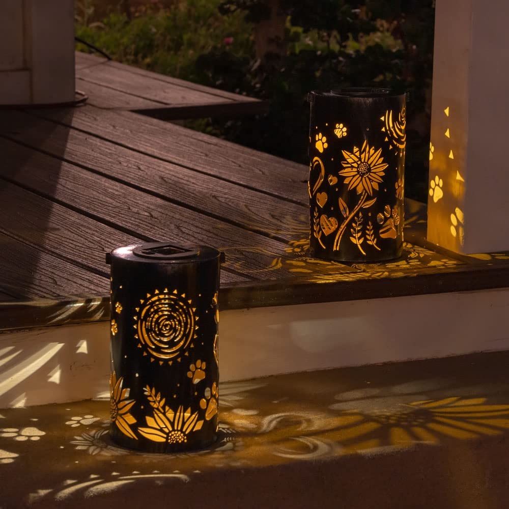Pet Memorial Gifts – Artisan Shadow Solar Lantern ‘Sunflowers & Paws’ – This …