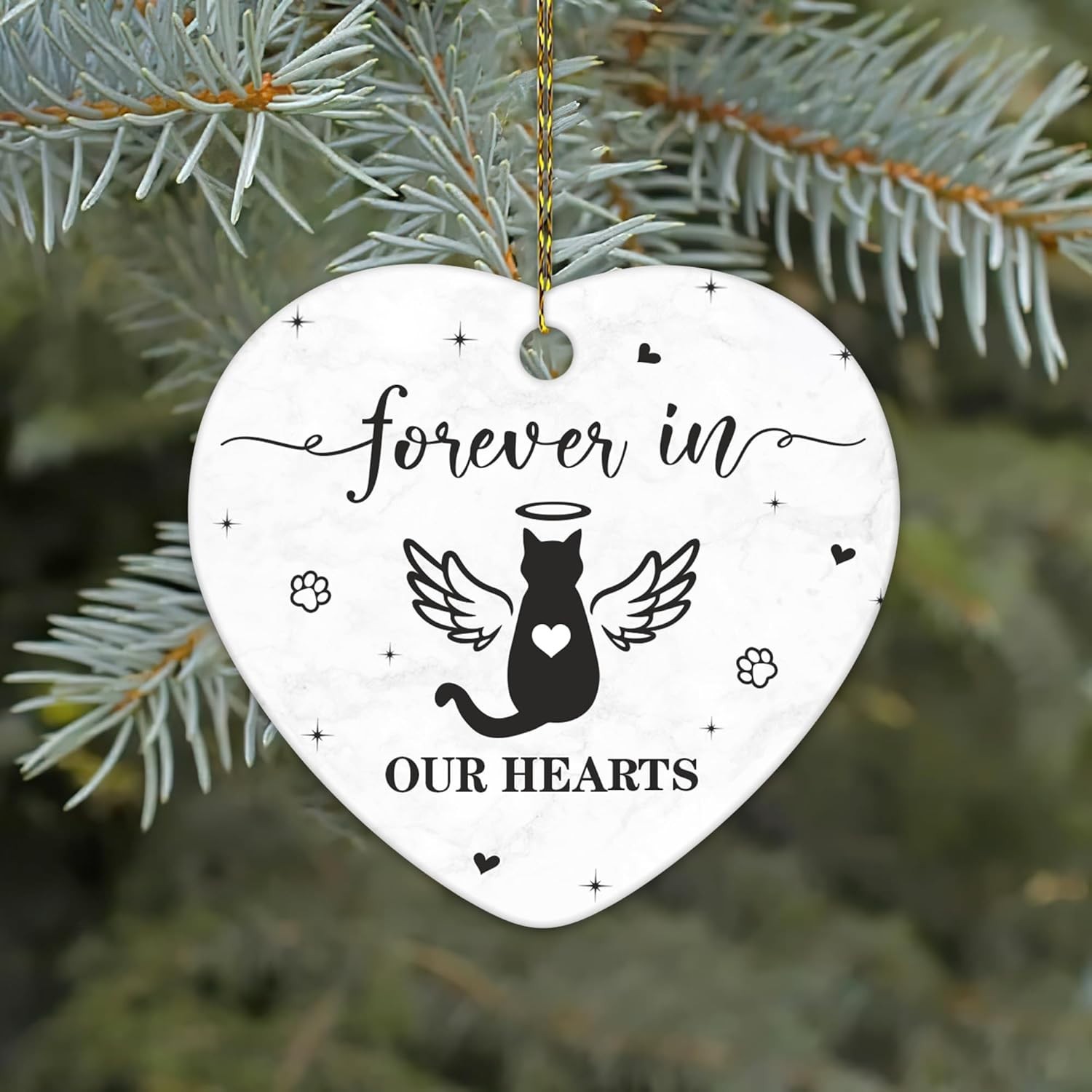 Cat Memorial Heart Ornament – Ceramic Pet Loss Keepsake with Angel Wings – Fo…