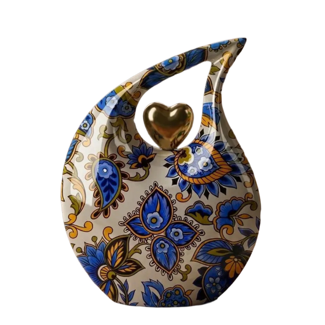 Teardrop Urns Male & Female for Human Ashes Adult Gold Heart Design w/Bag