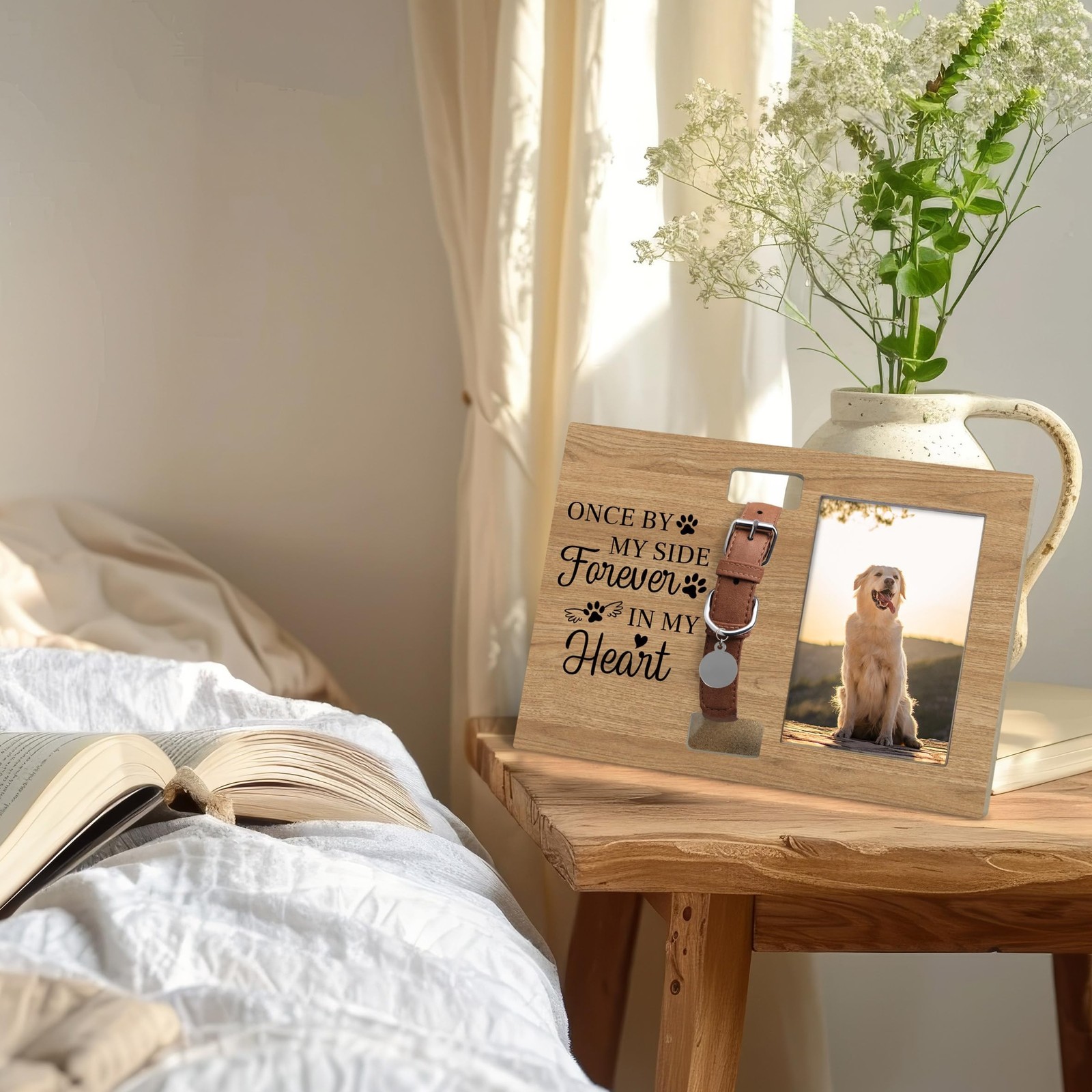 Dog Cat Pet Memorial Picture Frame with Collar Holder, 7×10 Inch, Wooden, Cla…