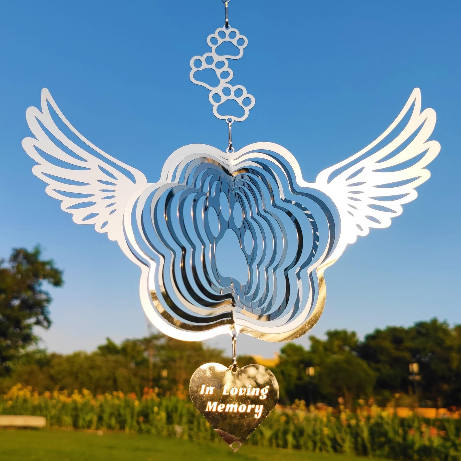 Pet Memorial Wind Spinners, Dog Memorial Gifts,Stainless Steel Angel Wings Pe…