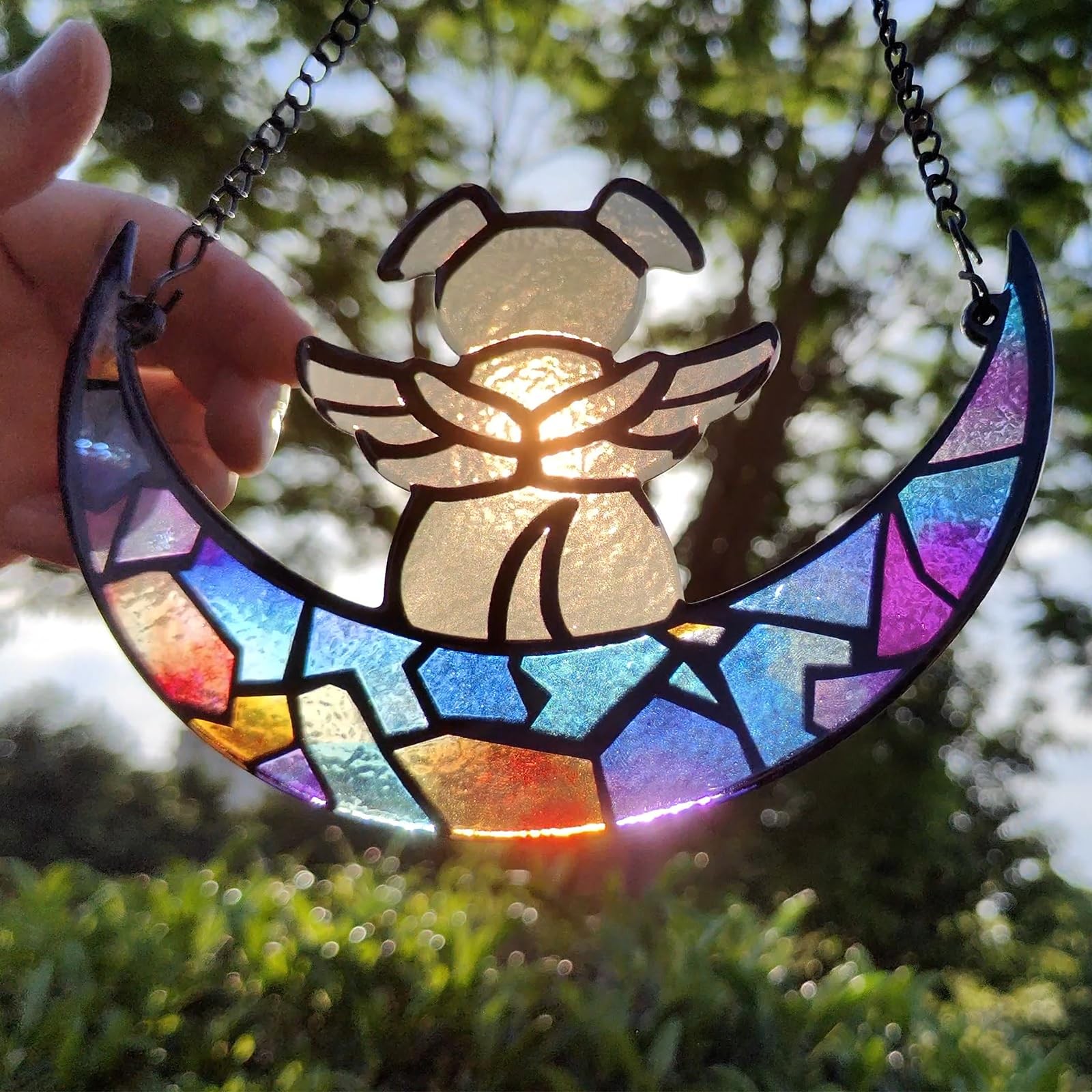 Stained Glass Angle Dog Memorial Suncatcher for Loss of Dog Sympathy Gifts, D…