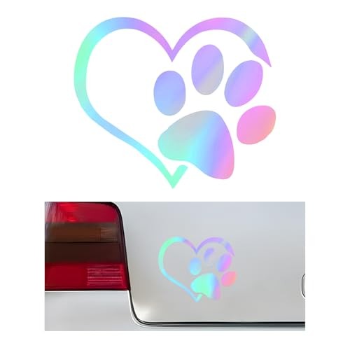 Pet Dog Paw Print Car Decal, 4.6″×3.7″ Love Heart Dog Paw Car Sticker, Colorful