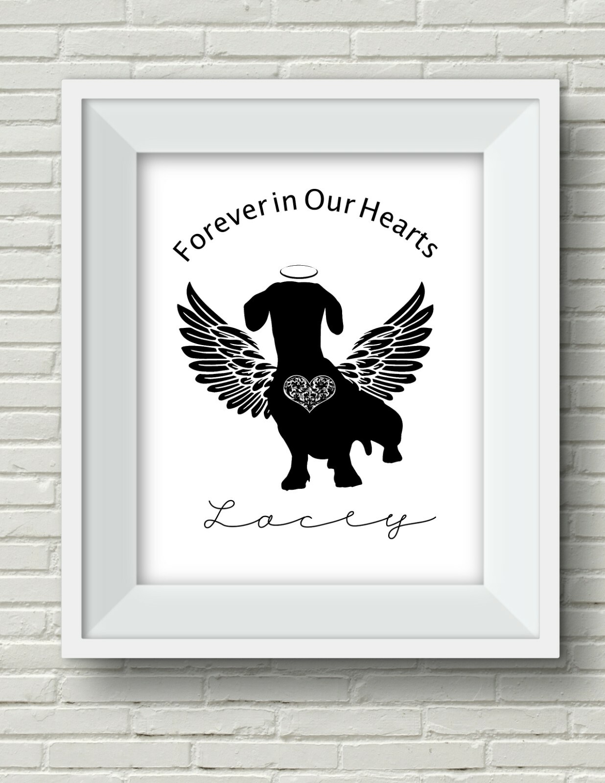 Dachshund Dog Angel Pet Memorial Print “Forever in Our Hearts 8X10 Personalized