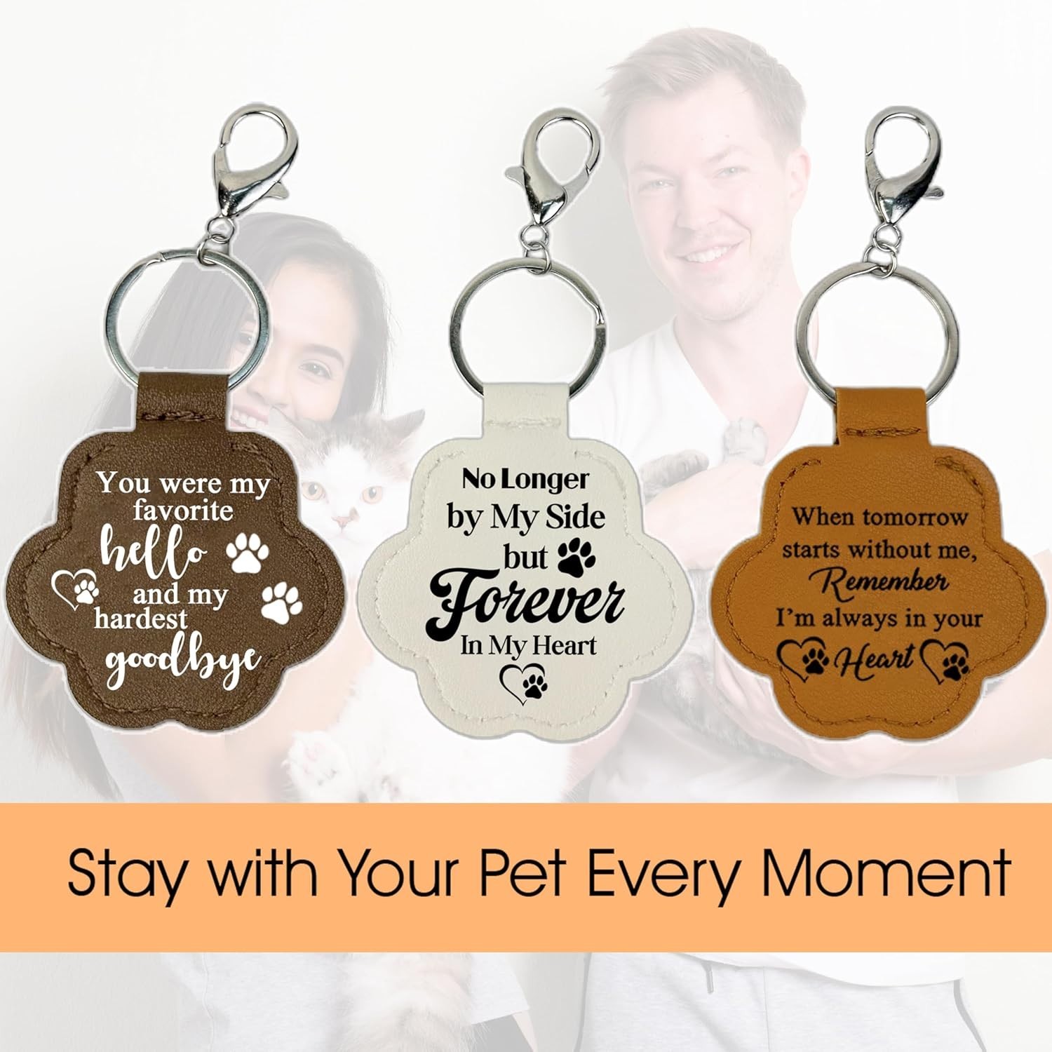 3 Pcs Pet Paw Keychain Refillable Leather Paw Print Keepsake Pet Memorial
