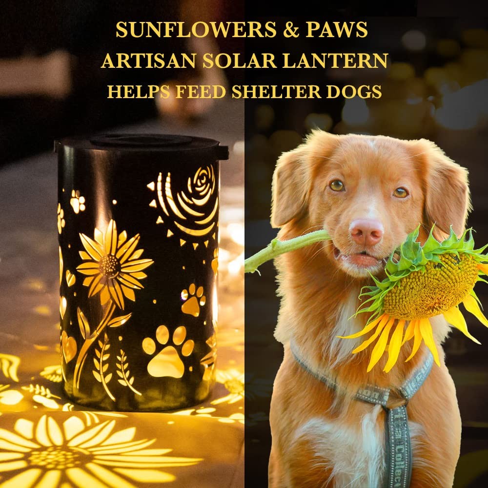 Pet Memorial Gifts – Artisan Shadow Solar Lantern ‘Sunflowers & Paws’ – This …