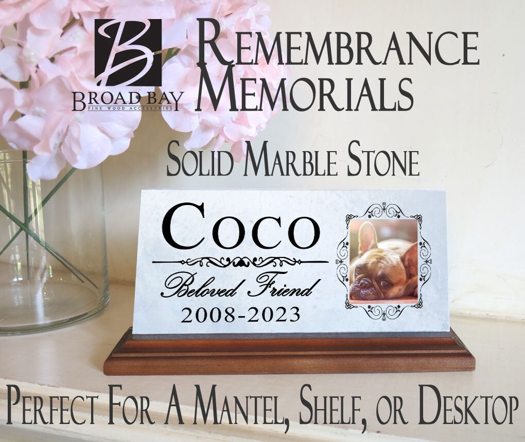 Pet Memorial With Picture for Shelf or Mantel – Solid Marble – 4″ x 8″