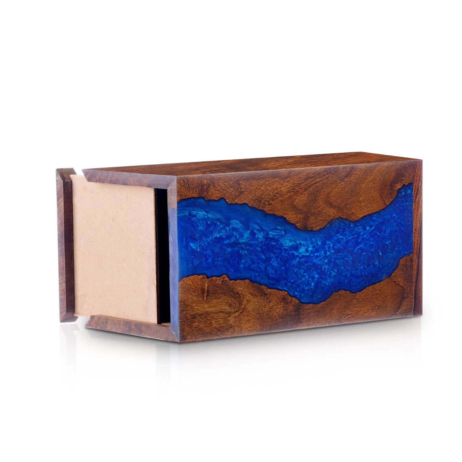 Handcrafted Rosewood and Blue Resin Urn Box – Memorial for Humans Ashes