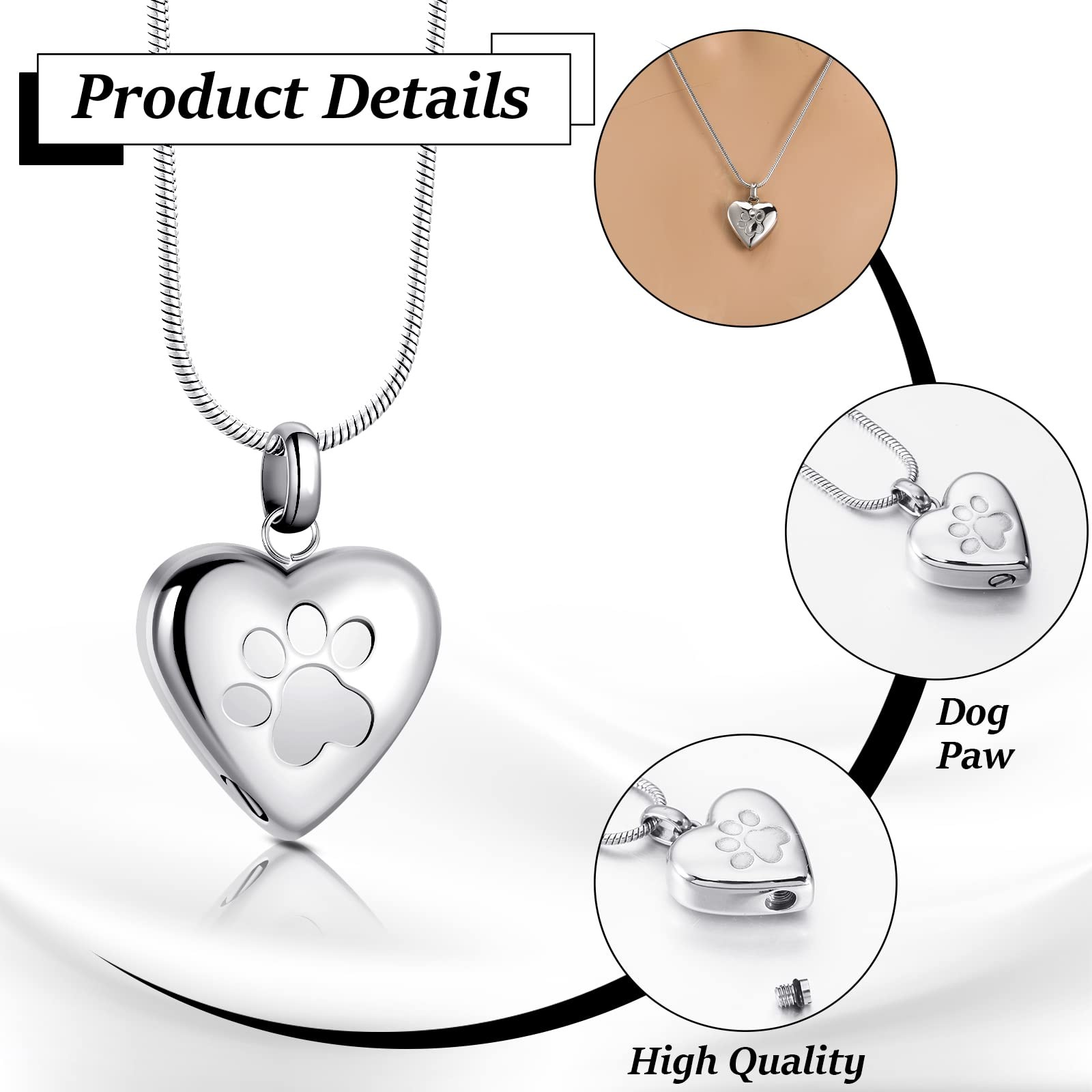 3 Pcs Pet Ashes Necklace for Dogs Urns Cremation Jewelry Paw Print Heart Stai…