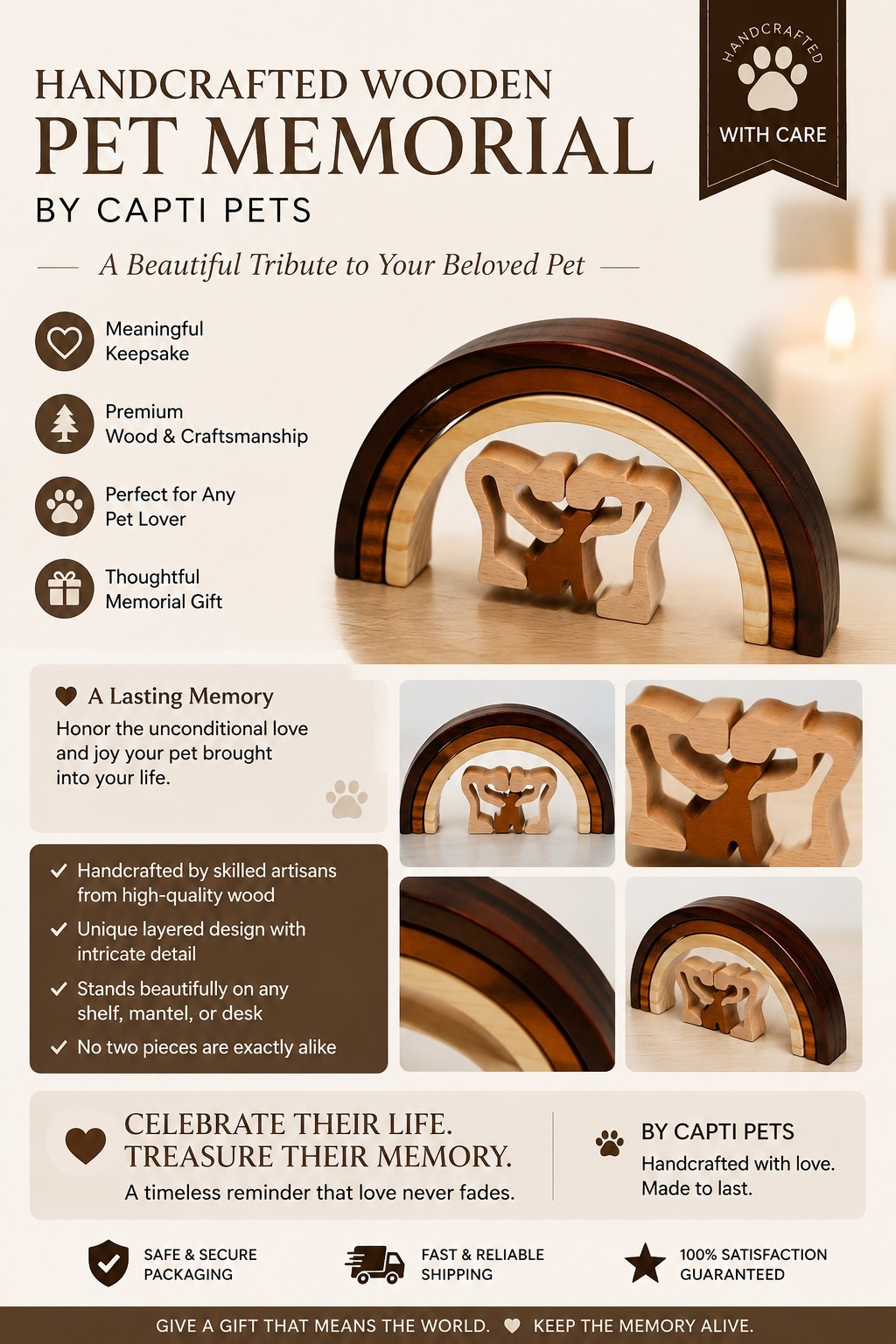 Handcrafted by Capiti Pets Wooden Pet Memorial Dog Keepsake or Display Decor .